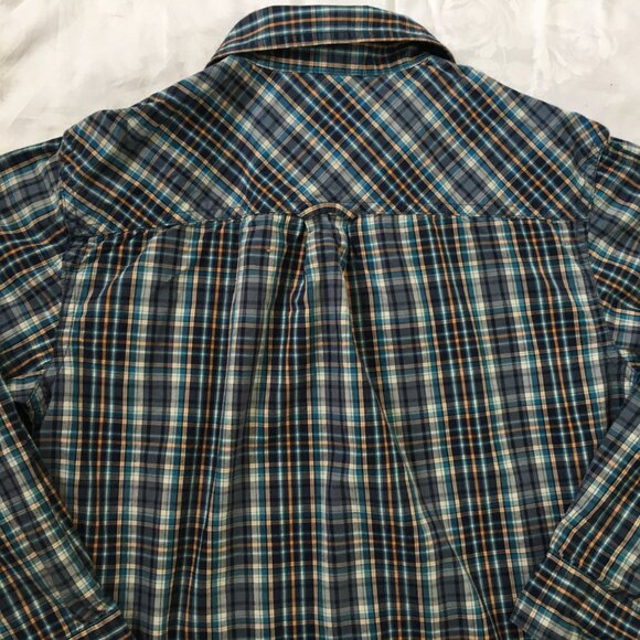 Old Navy Live Boys Button Up Dress Shirt Plaid Sz Medium (8) Blue Cotton - Picture 9 of 11